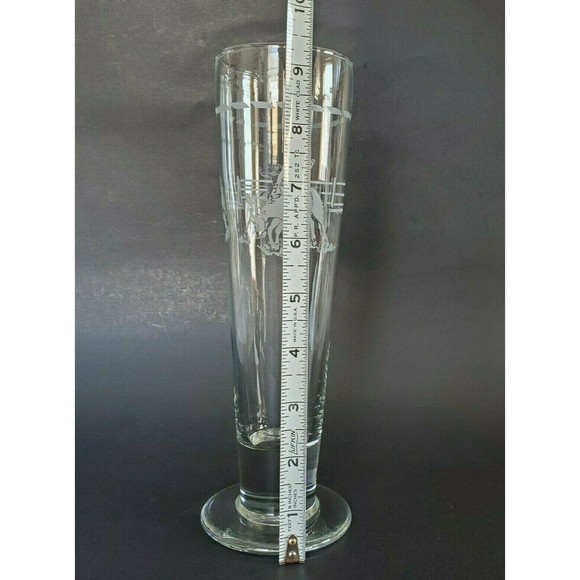 Vtg Rodeo Cowboy Bucking Bronco Tall Etched Pilsner Footed Beer Glass Western - Picture 8 of 9